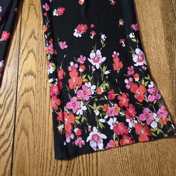 Floral Black And Pink Wide Leg Palazzo Stretch Waist Pants Size M - Picture 2 of 6